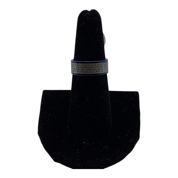 Unisex Blue Stainless Steel "Padre Nuestro" Lords Prayer Spanish Ring Size 7 - Picture 1 of 10